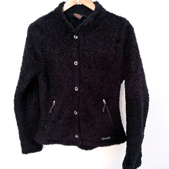 Ariat Fuzzy Black Snap Closure Fleece Jacket Size Small - Picture 2 of 12
